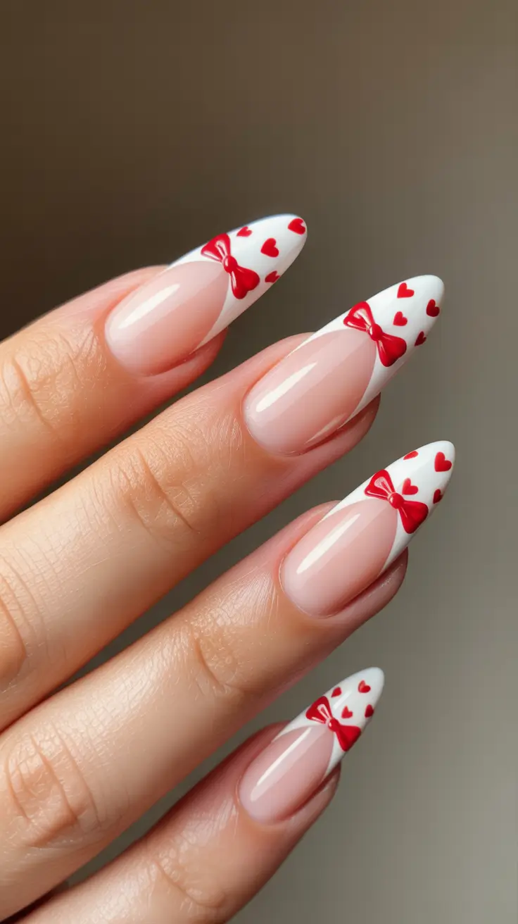 cute cool spring nails 2026 Red Heart French for a Playful Spring Statement