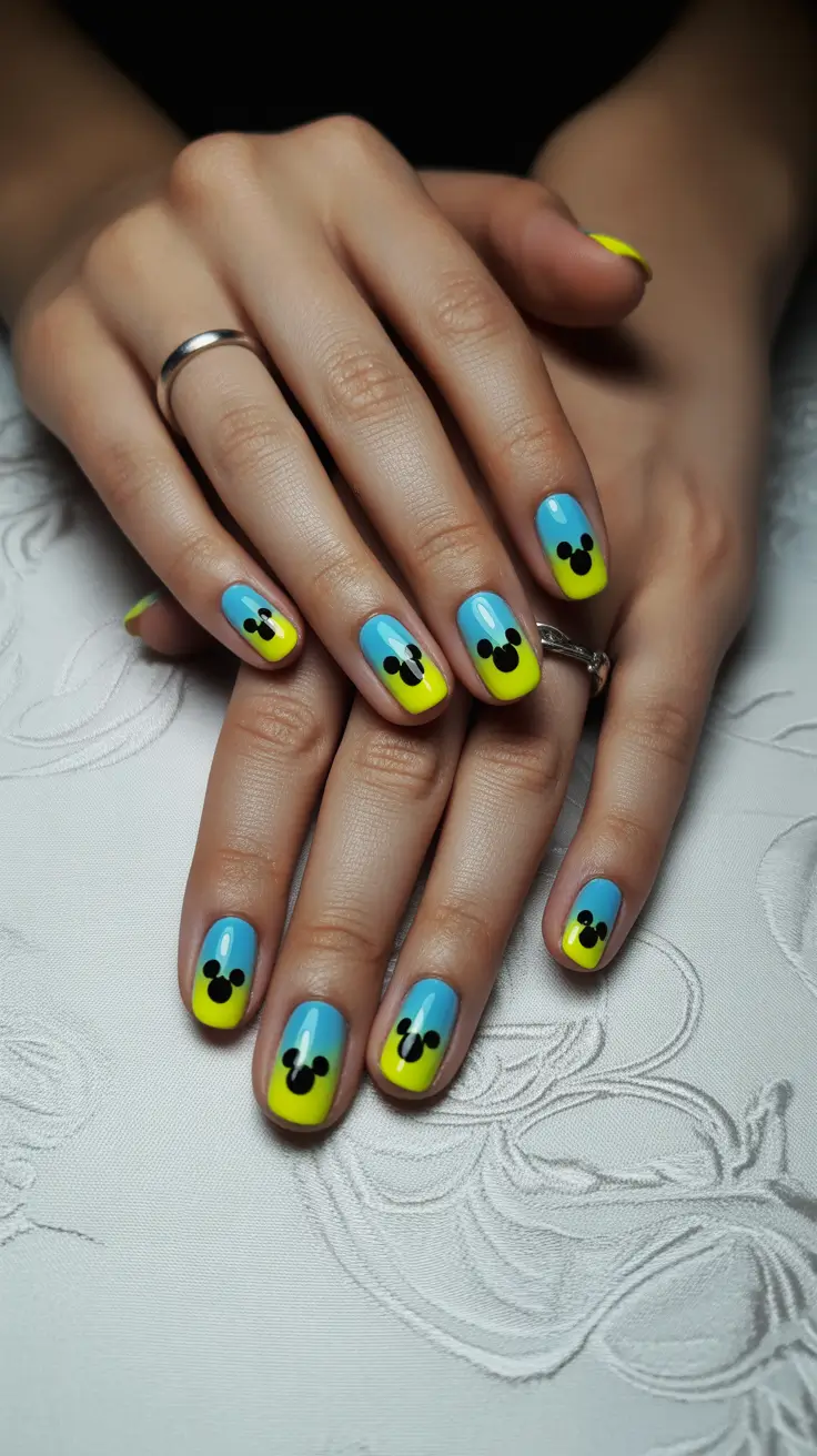 cute cool spring nails 2026 Fresh Gradient Nails With Minimalist Character Art