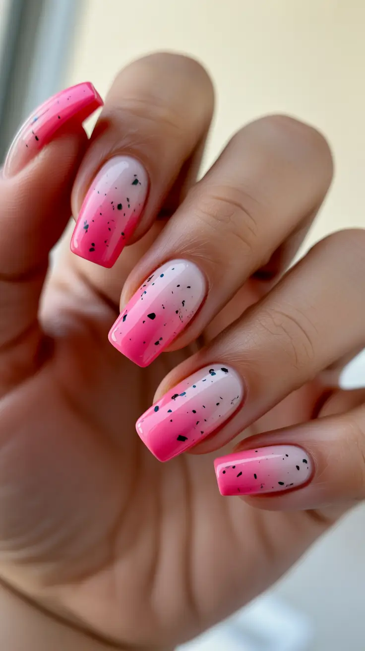 cute cool spring nails 2026 Soft Pink Square Nails With Confetti Finish