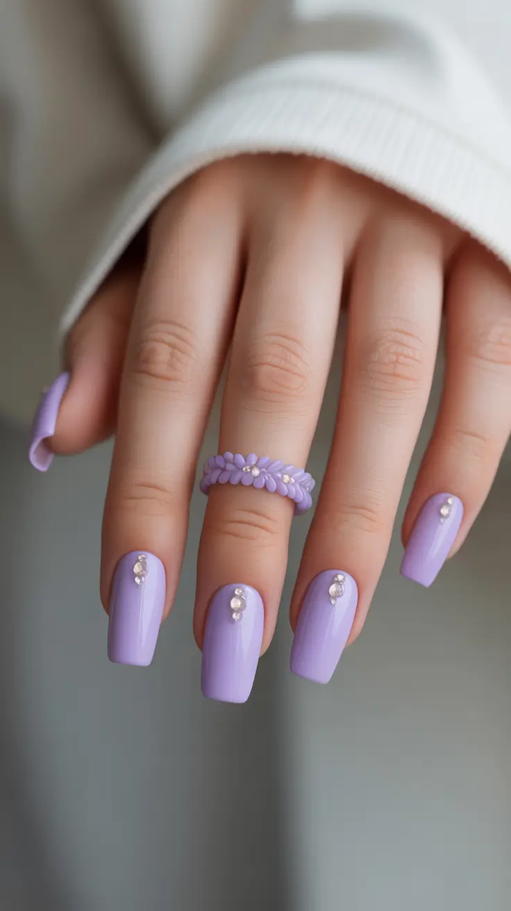 cute cool spring nails 2026 Lavender Square Nails With Crystal Accents
