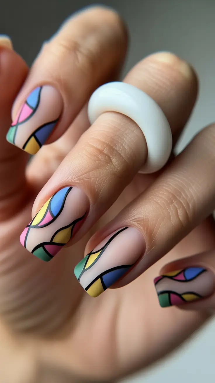cute fun spring nails 2026 Abstract Pastel Square - Playful Art Designs for Bold Moods
