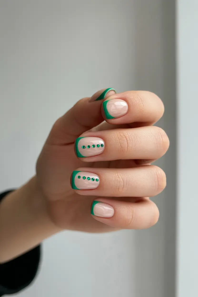 cute fun spring nails 2026 Emerald French Short - Modern Minimal with a Twist