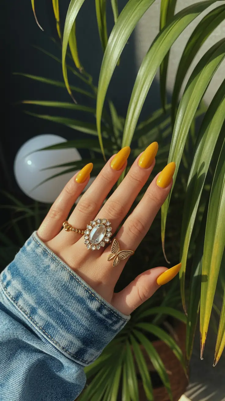 cute spring almond nails 2026 Glossy Sunshine Almond Nails with Warm Spring Energy