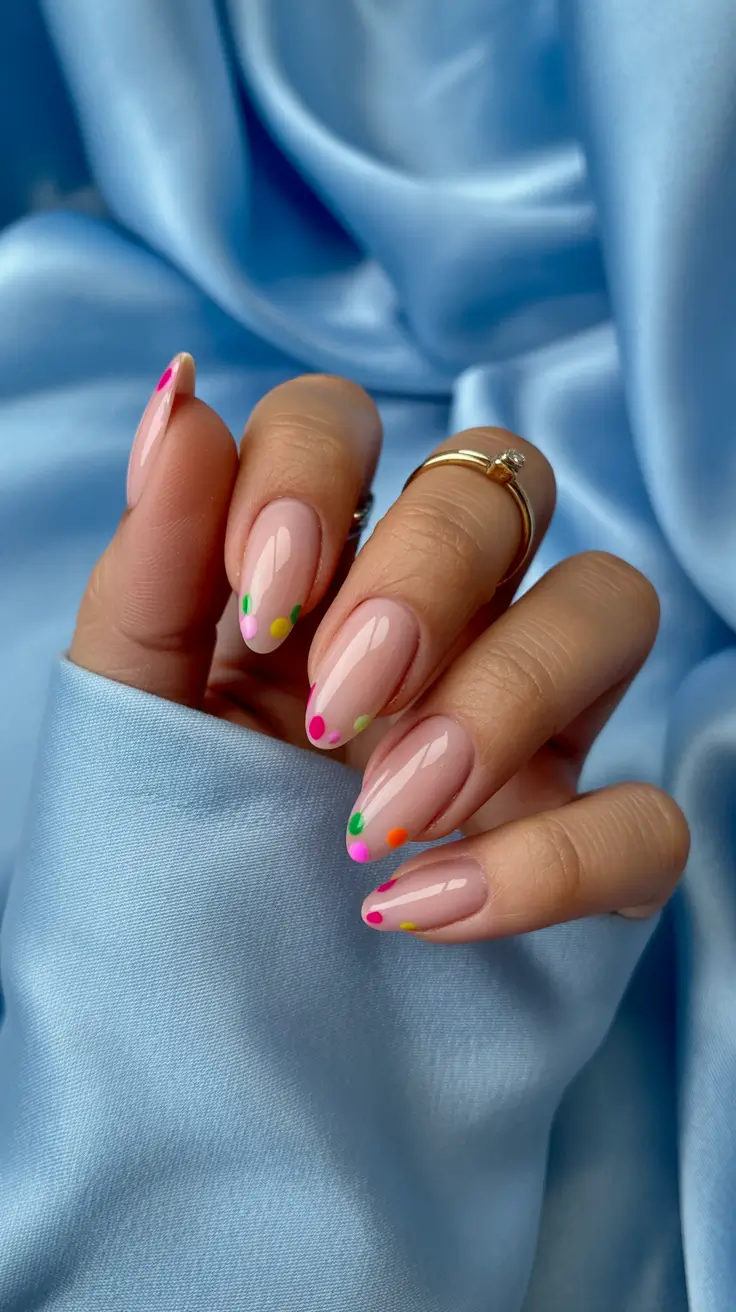 cute spring almond nails 2026 Soft Pink Almond Nails with Playful Spring Dots