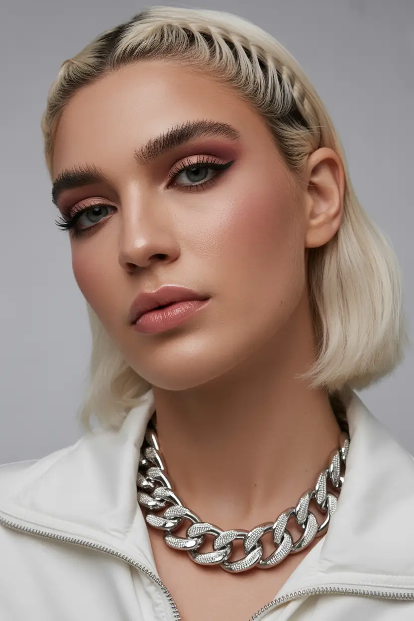 spring braids hairstyle 2026 Short Platinum Bob with Braided Crown Accent