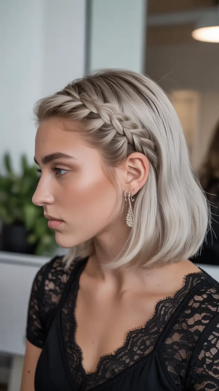 spring braids hairstyle 2026 Short Platinum Bob with Defined Dutch Crown
