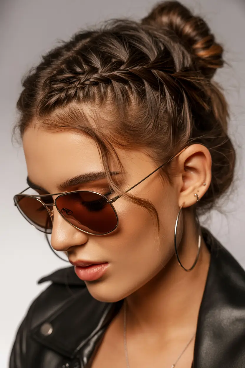 spring braids hairstyle 2026 Polished Crown Braided Bun With a Soft Twist