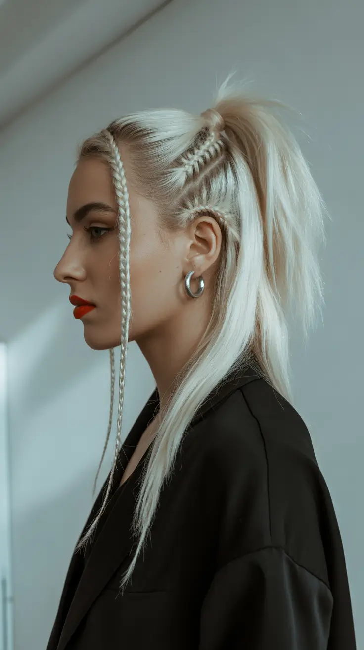 spring braids hairstyle 2026 High Ponytail With Braided Side Detail