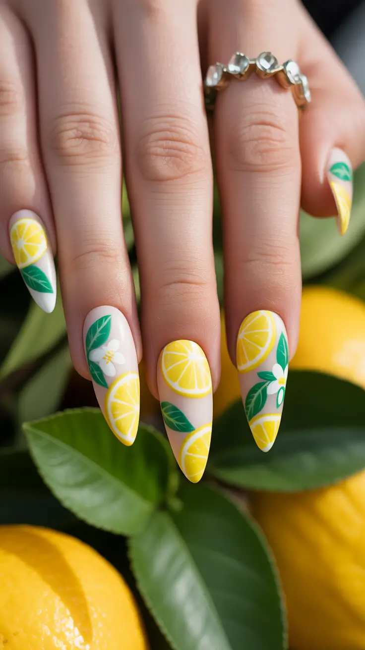cute spring break nails 2026 Lemon Garden Almond