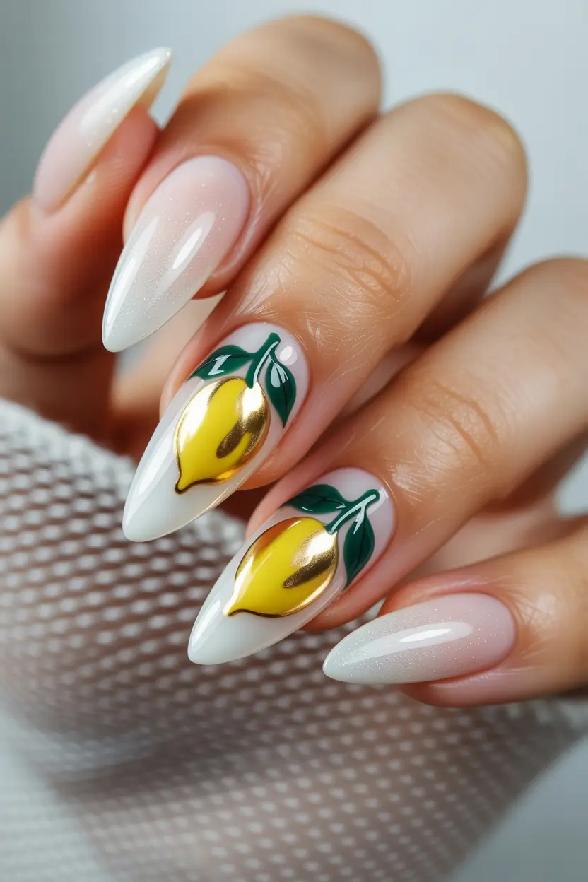 cute spring break nails 2026 Minimal Lemon Accent