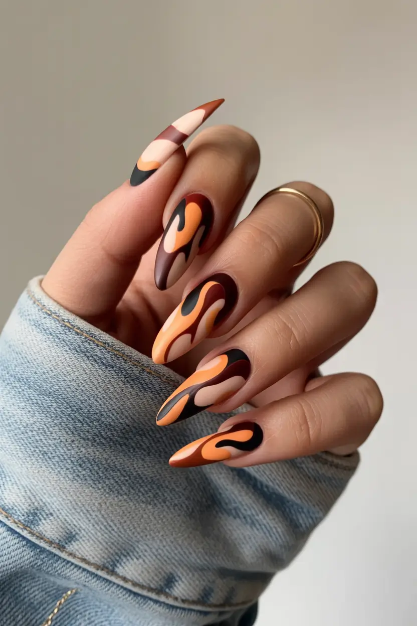 cute spring break nails 2026 Mocha Swirl Almond Nails