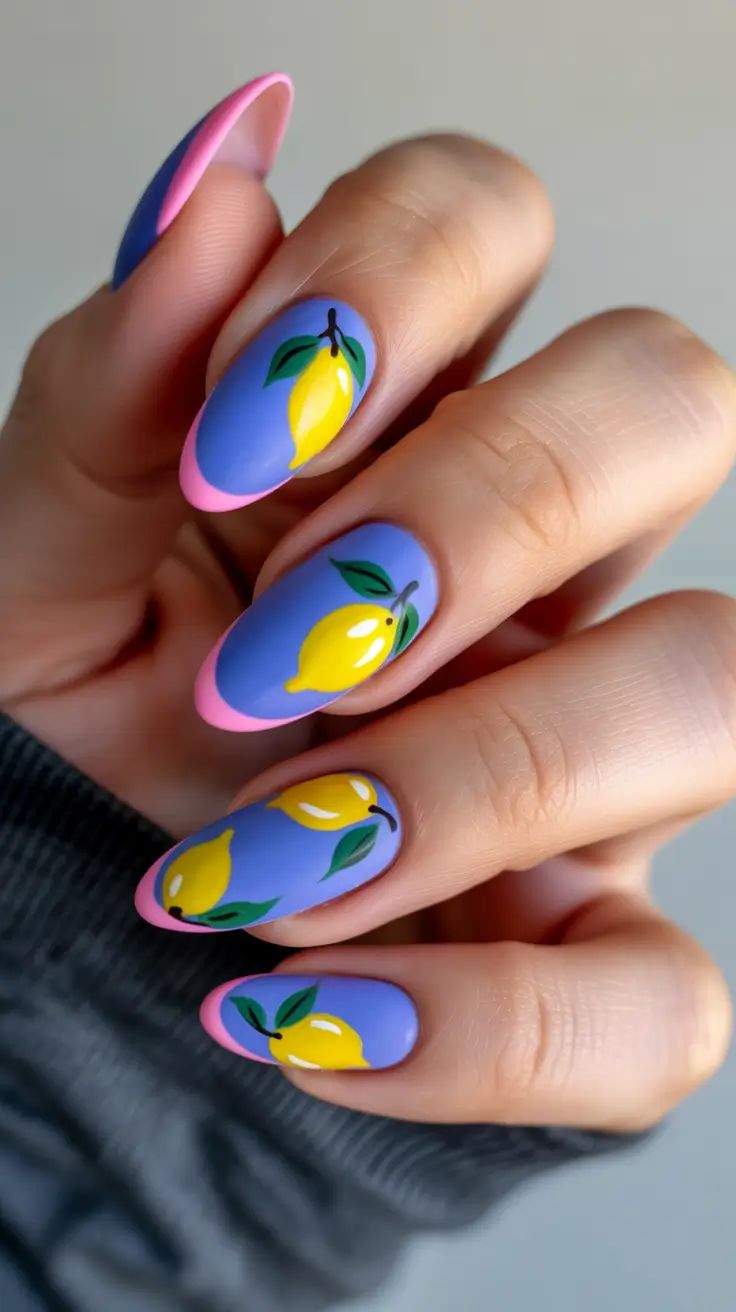 cute spring break nails 2026 Lavender Lemon Pop with Pink Edges