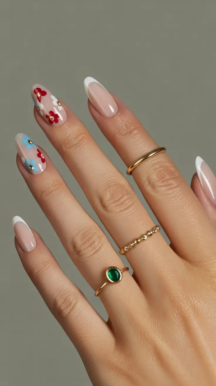 cute spring floral nails 2026 Floral French Tip Nails with Playful Spring Accents