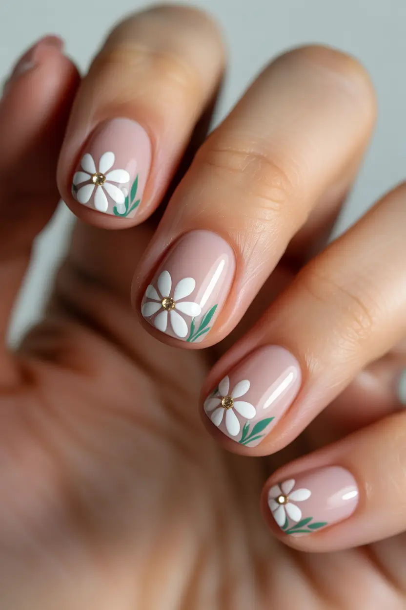 cute spring floral nails 2026 Minimal Daisy Nails on Short Natural Shapes