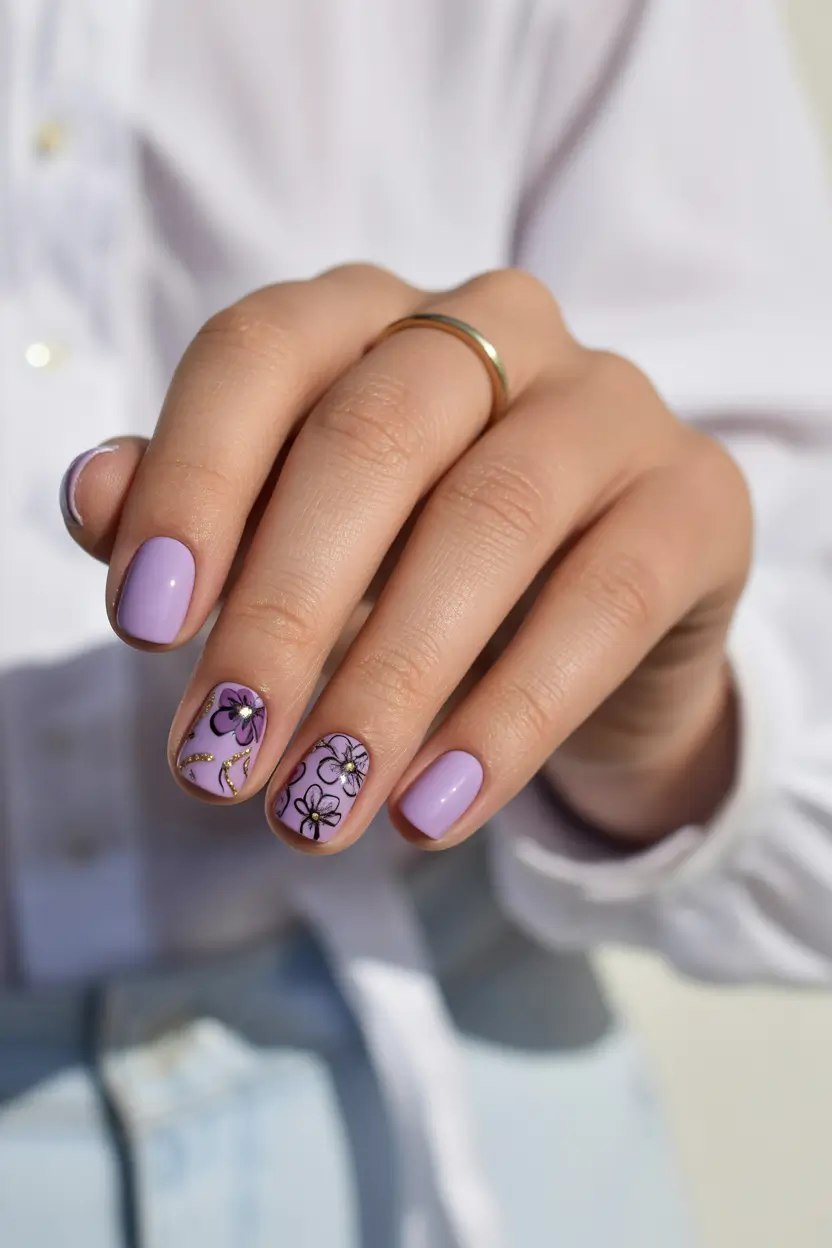 cute spring floral nails 2026 Soft Lavender Short Nails for Everyday Spring