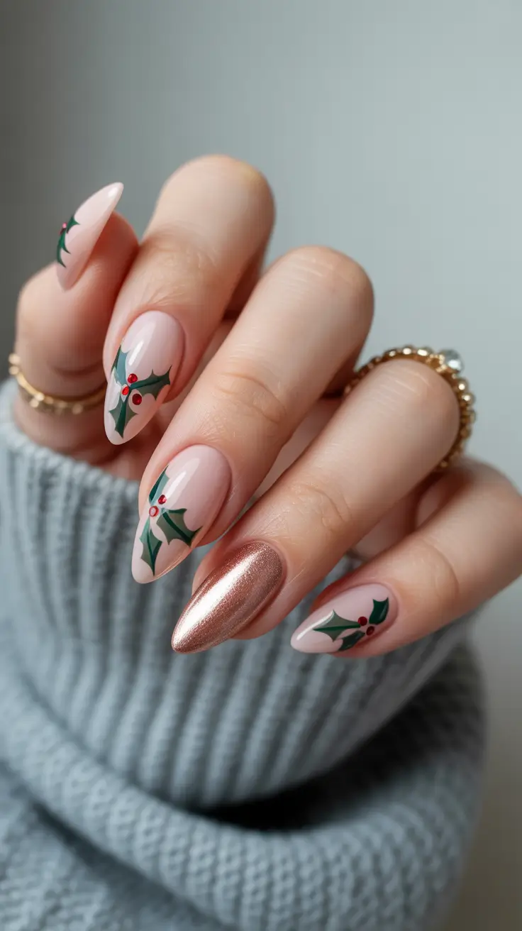 cute spring floral nails 2026 Elegant Almond Florals with Soft Metallic Accent