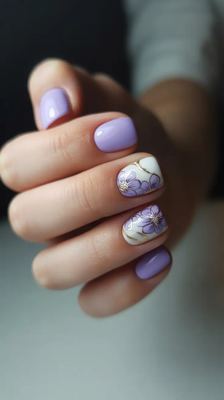 cute spring floral nails 2026 Lavender Accent Art with Modern Floral Details