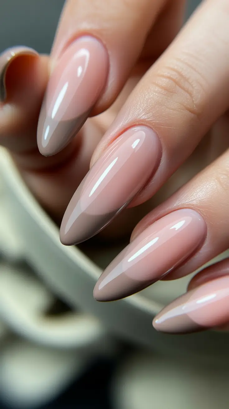 cute spring gel nails 2026 Soft Blush Almond Taupe French