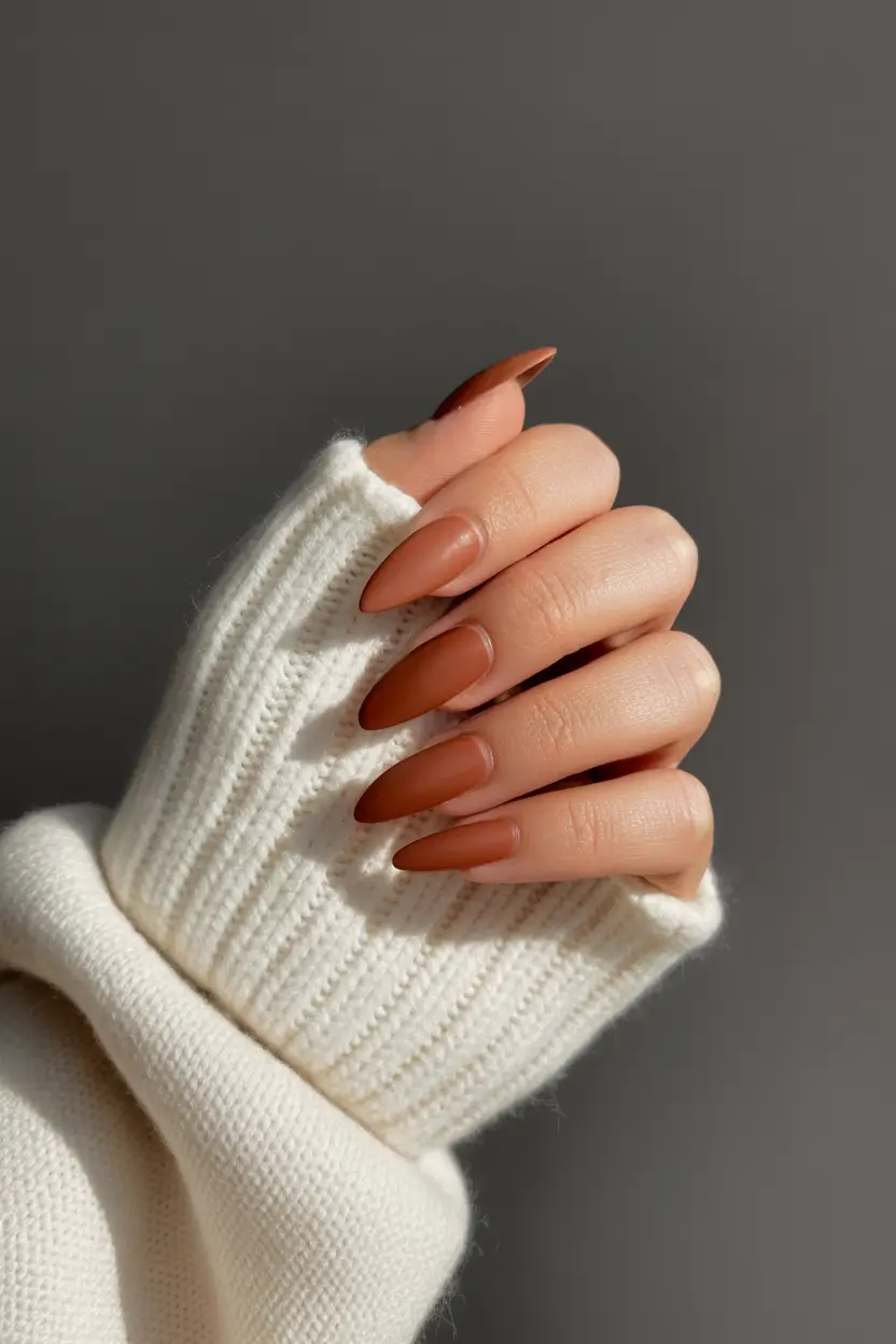 cute spring gel nails 2026 Warm Caramel Almond - Minimal With a Glow