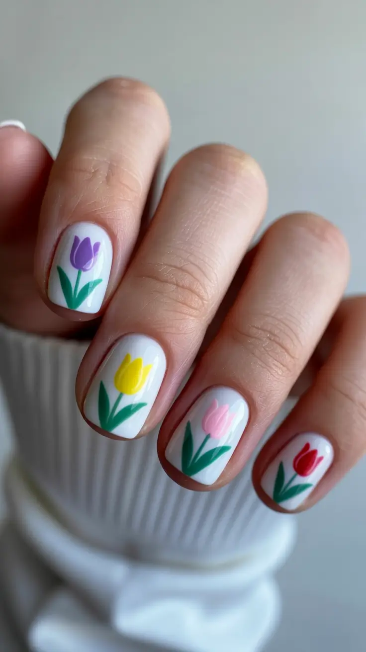 cute spring gel nails 2026 Short Tulip Nail Art