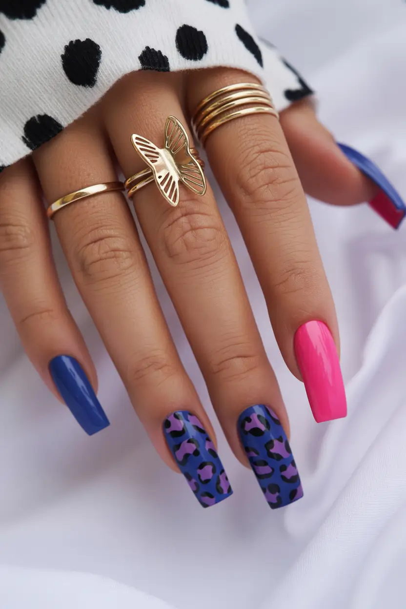 cute spring gel nails 2026 Pink and Blue Pop Art Square - Playful and Graphic