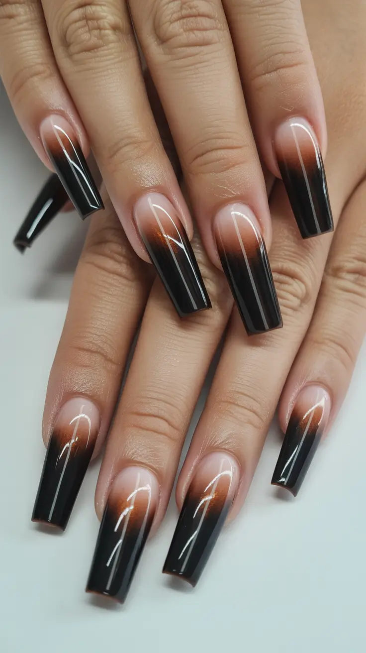 cute spring gel nails 2026 Black Ombre French Tip - Moody Spring Minimalism