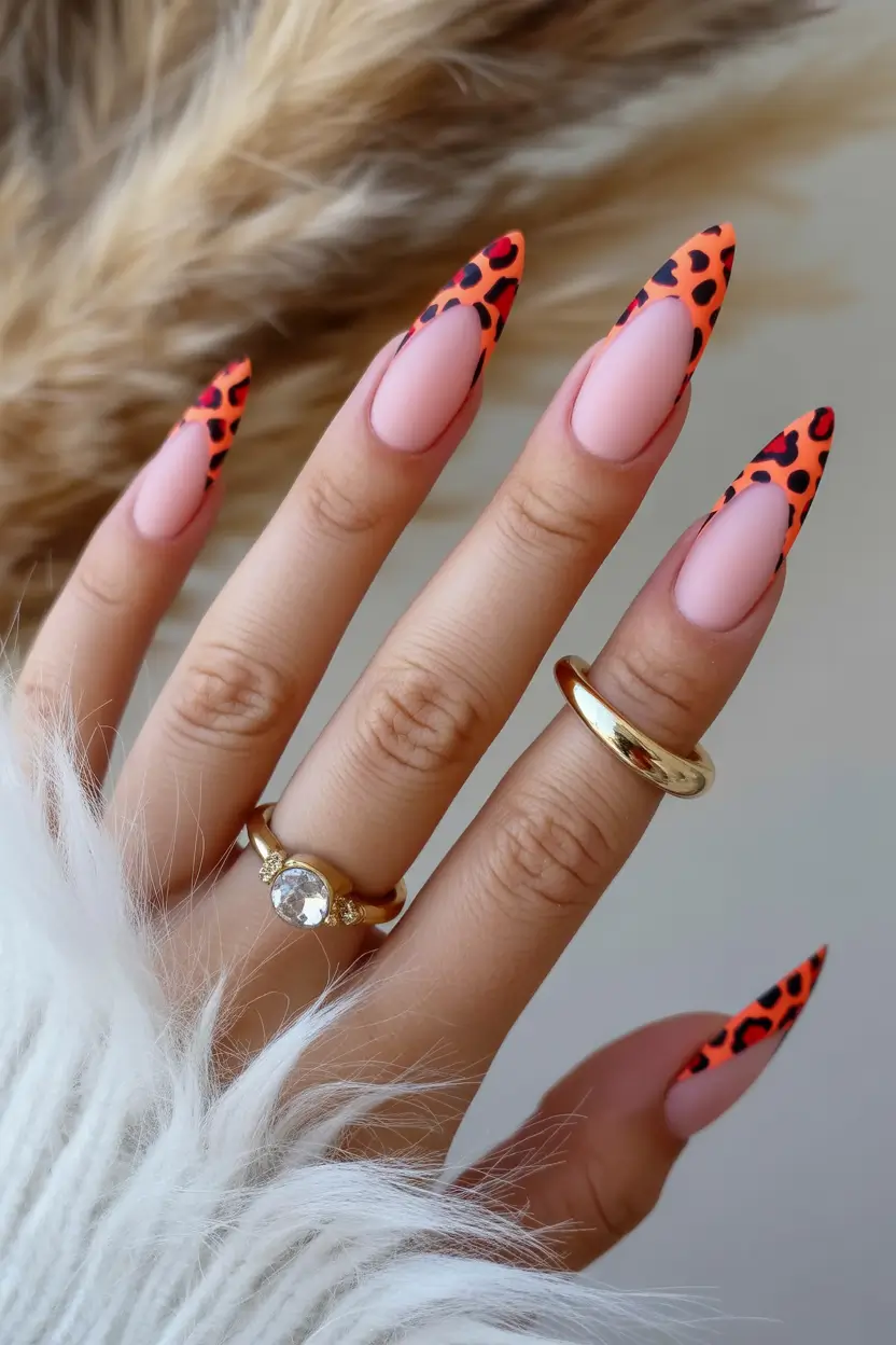cute spring gel nails 2026 Neon Leopard French Tips