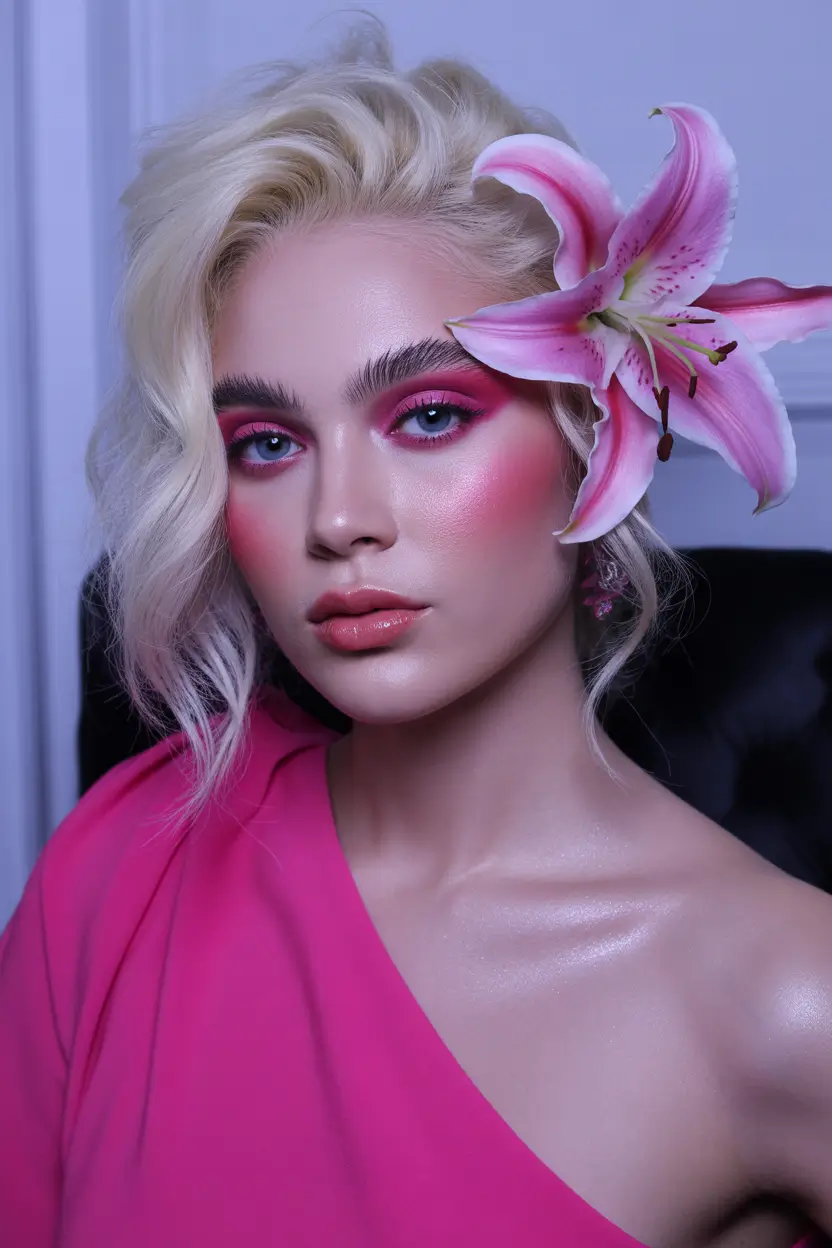 spring hairstyle for medium length hair 2026 Platinum Waves With Statement Lily Detail