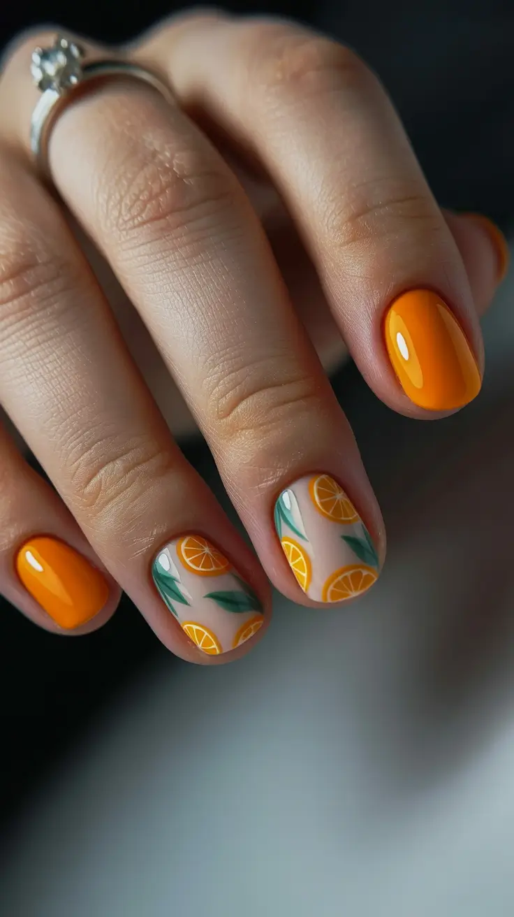 cute spring nail art 2026 Orange Citrus Minimal Design