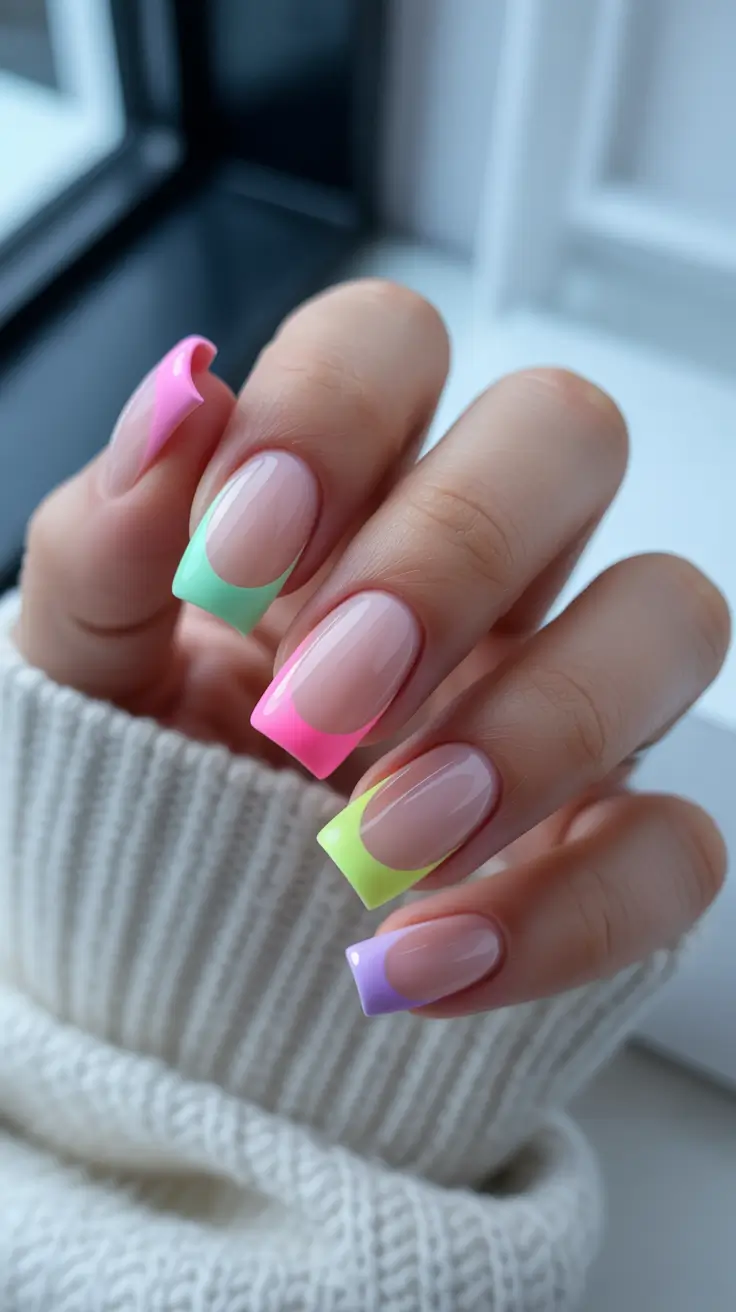 cute spring nails 2026 Bright Pastel Square Tips in Spring Candy Colors