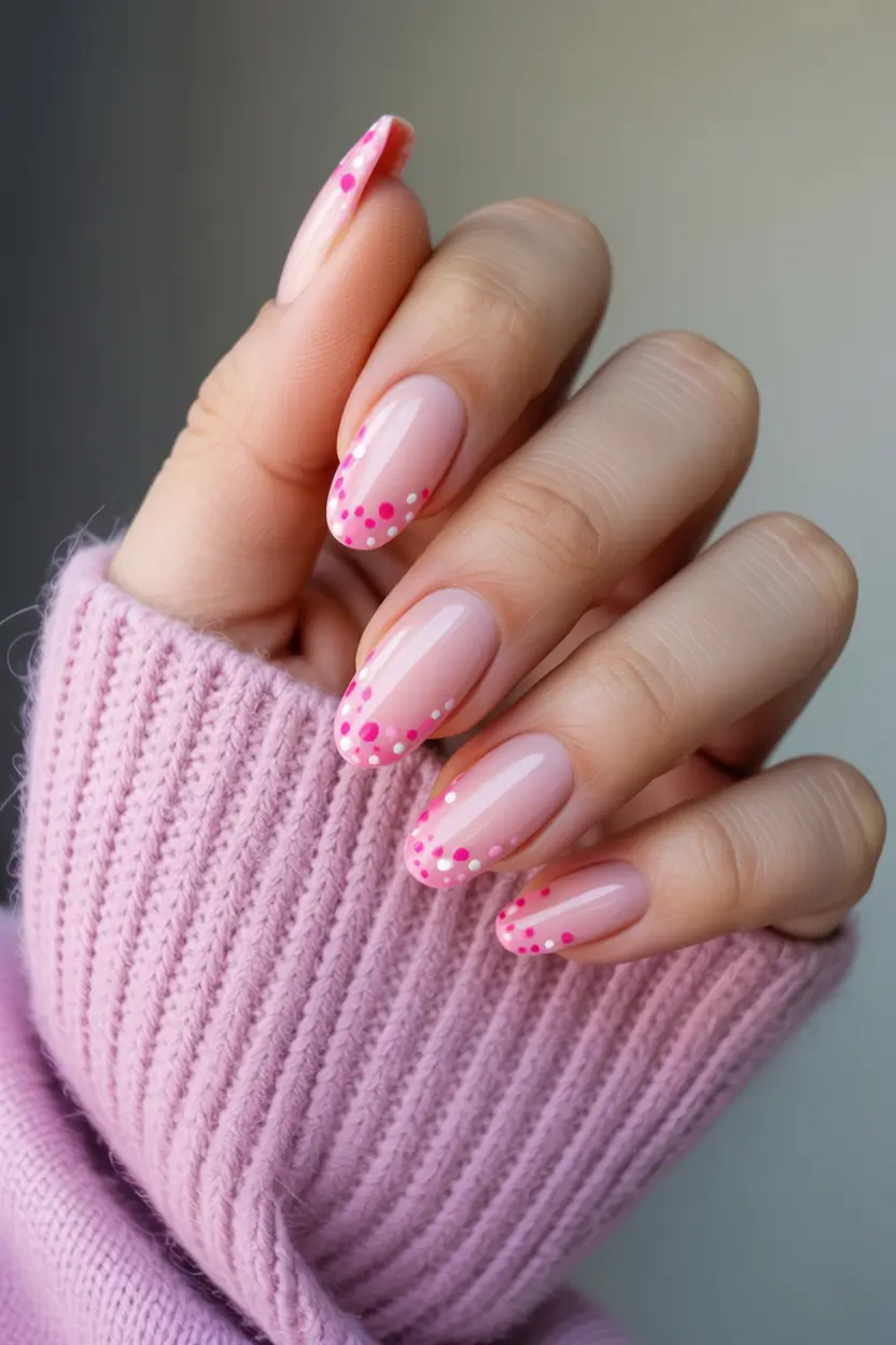 cute spring nails 2026 Sheer Pink Nails With Playful Confetti Dots