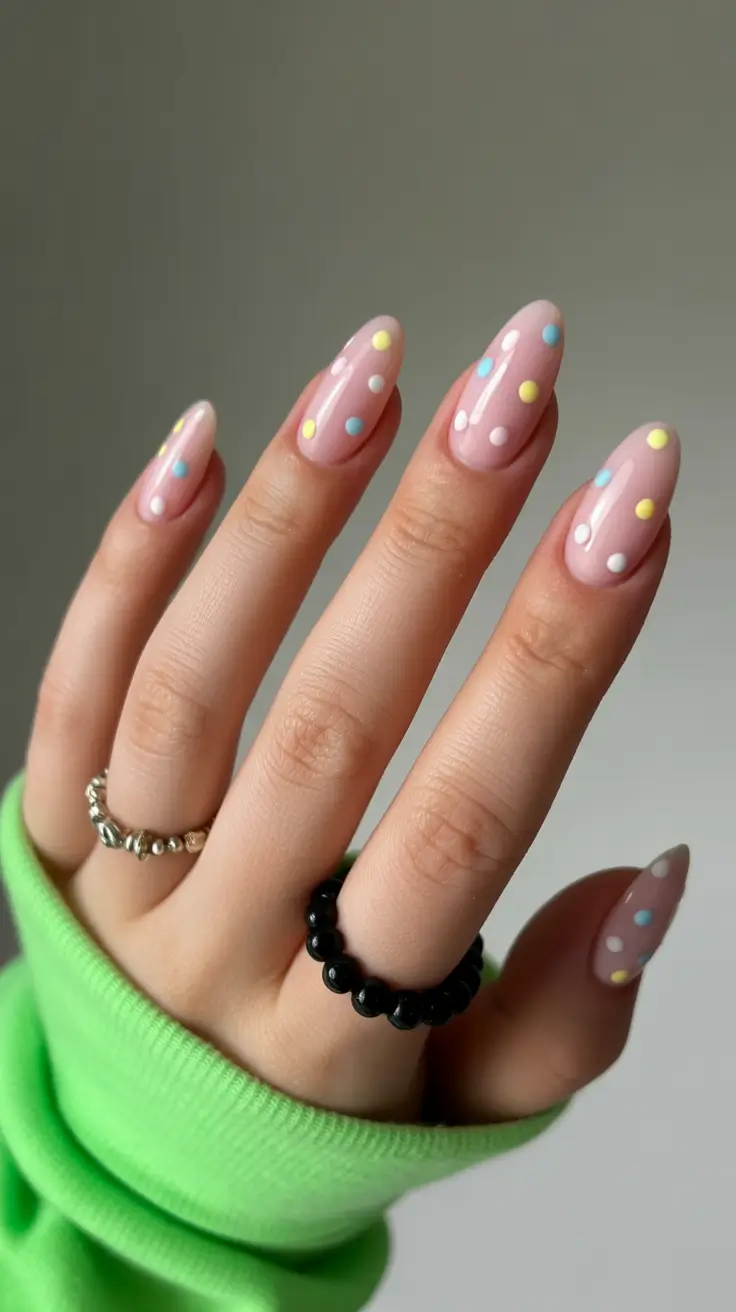 cute spring nails 2026 Sheer Pink Confetti Dots for Fresh Spring Energy