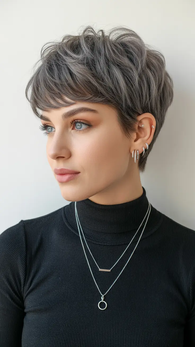 spring pixie 2026 Silver Ash Textured Fringe Pixie