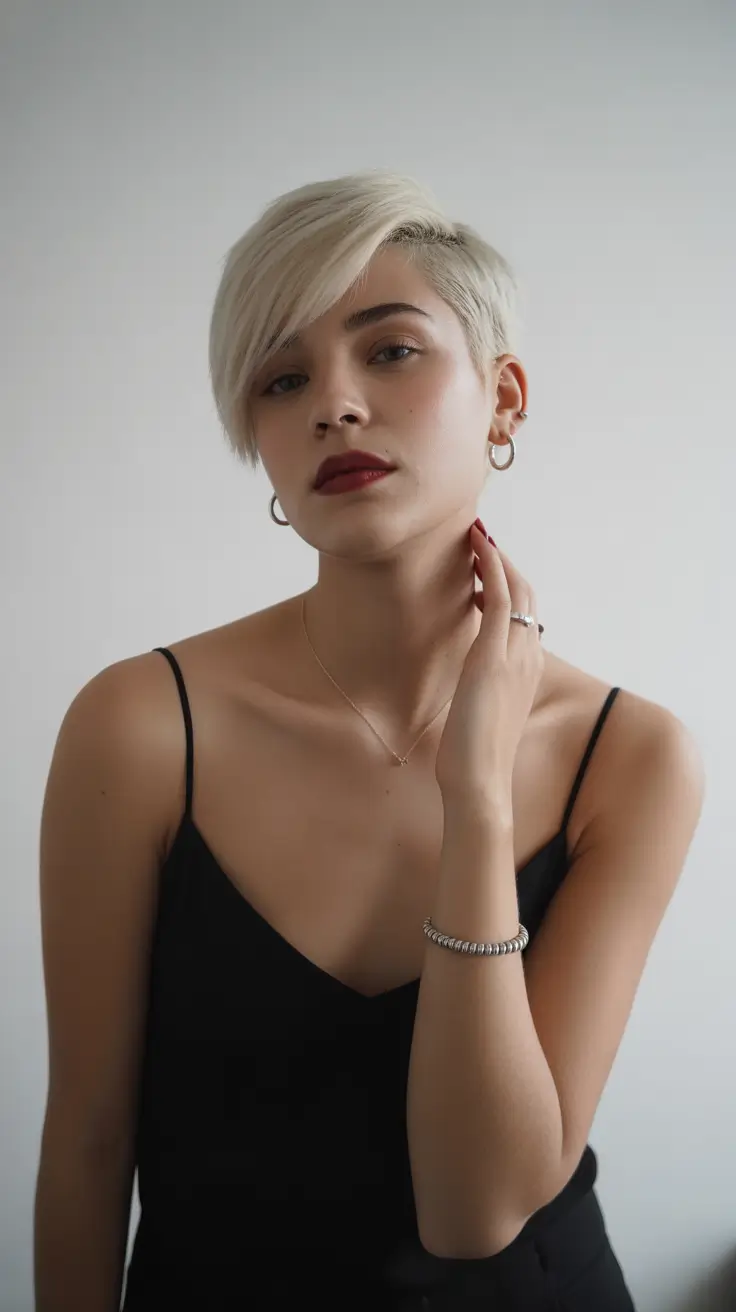 spring pixie 2026 Side-Parted Creamy Blonde Pixie