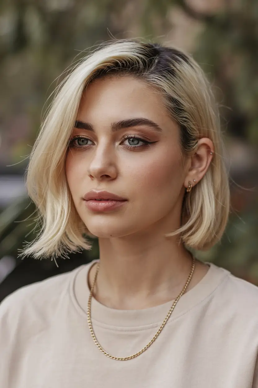 spring short haircut 2026 Side Parted Blonde Bob With Polished Finish