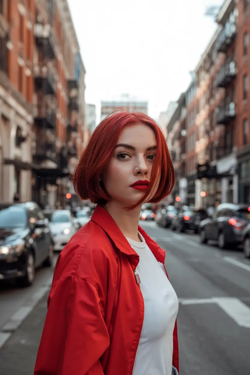spring short haircut 2026 Bold Red Micro Bob With Urban Edge