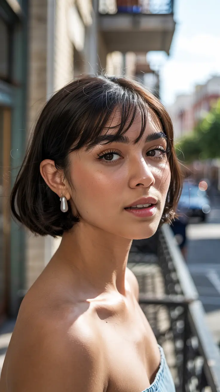spring short haircut 2026 Soft Parisian Bob with Airy Bangs