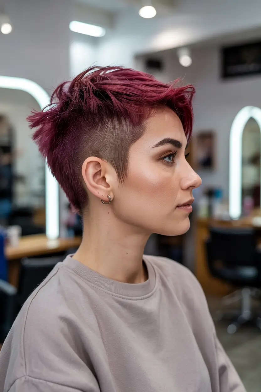 spring short haircut 2026 Edgy Magenta Undercut Pixie