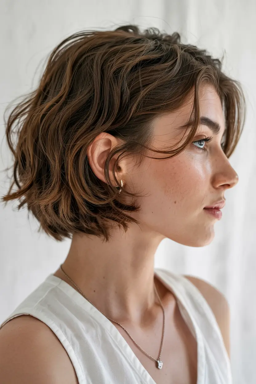 spring short haircut 2026 Layered Brunette Bob With Natural Volume