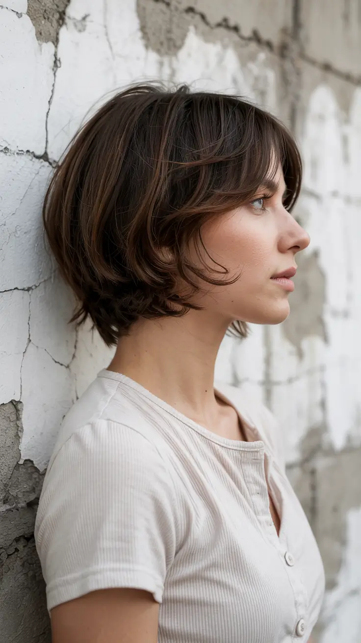 spring short haircut 2026 Soft Wolf-Inspired Bob With Wispy Bangs