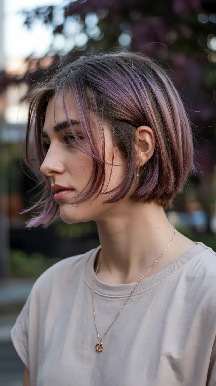 spring short haircut 2026 Muted Lilac French Bob With Soft Layers