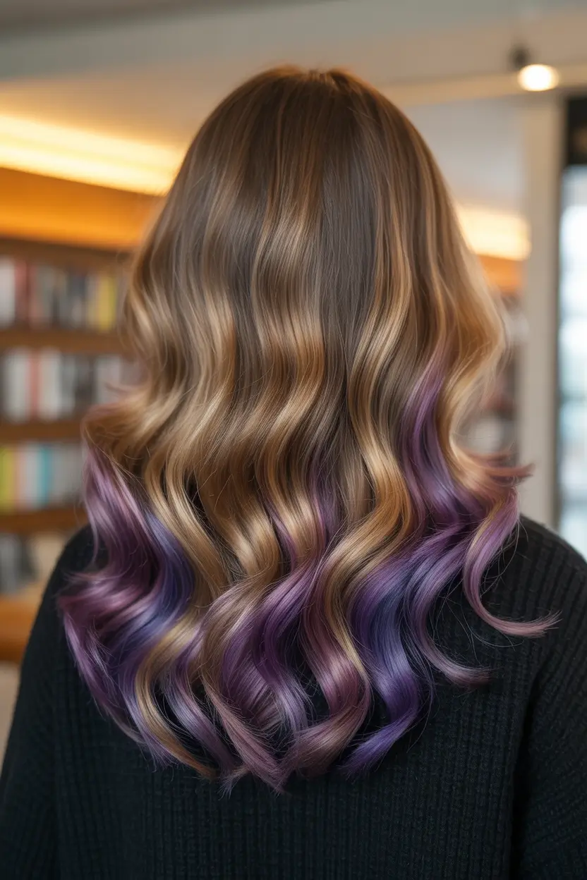 spring purple hair color 2026 Hidden Violet Under Blonde Waves