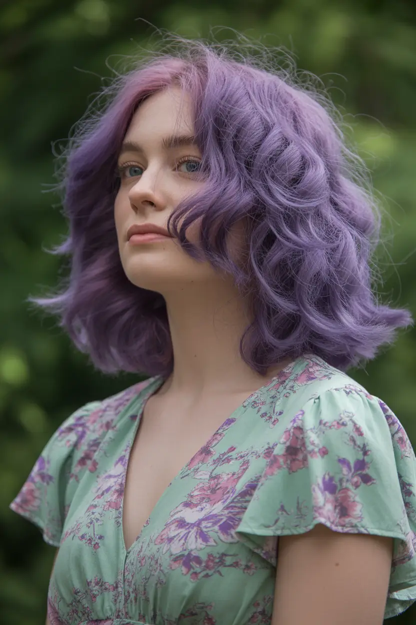 spring purple hair color 2026 Soft Lilac Bob With Airy Volume