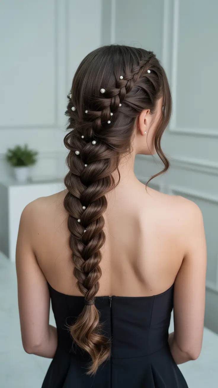 spring hairstyles 2026 Classic Braid With Soft Pearled Details