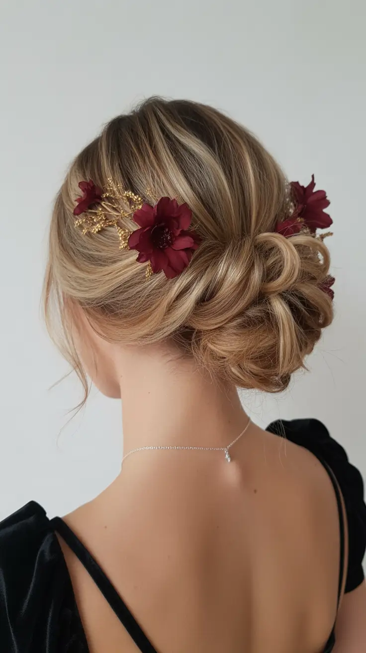 spring hairstyles 2026 Floral Low Bun