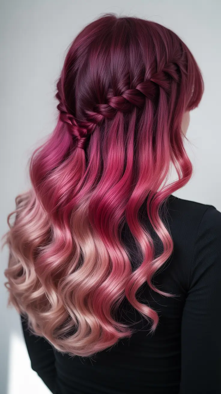 spring hairstyles 2026 Pink Braided Waves