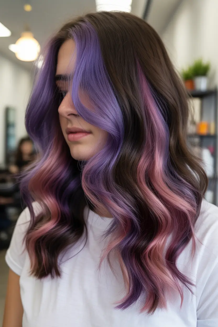 spring balayage hair color ideas 2026 Lavender Rose Brunette Blend
