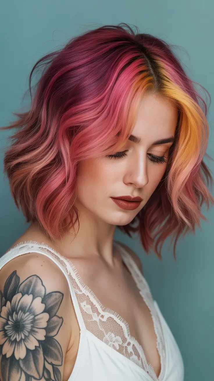 spring balayage hair color ideas 2026 Strawberry Peach Bob with Soft Texture