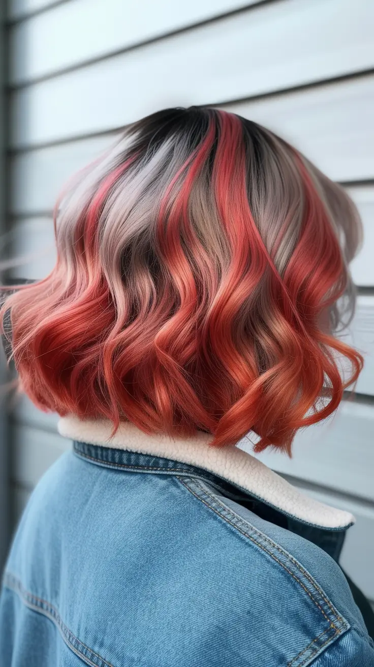 spring balayage hair color ideas 2026 Soft Cherry Cola Waves on a Modern Bob