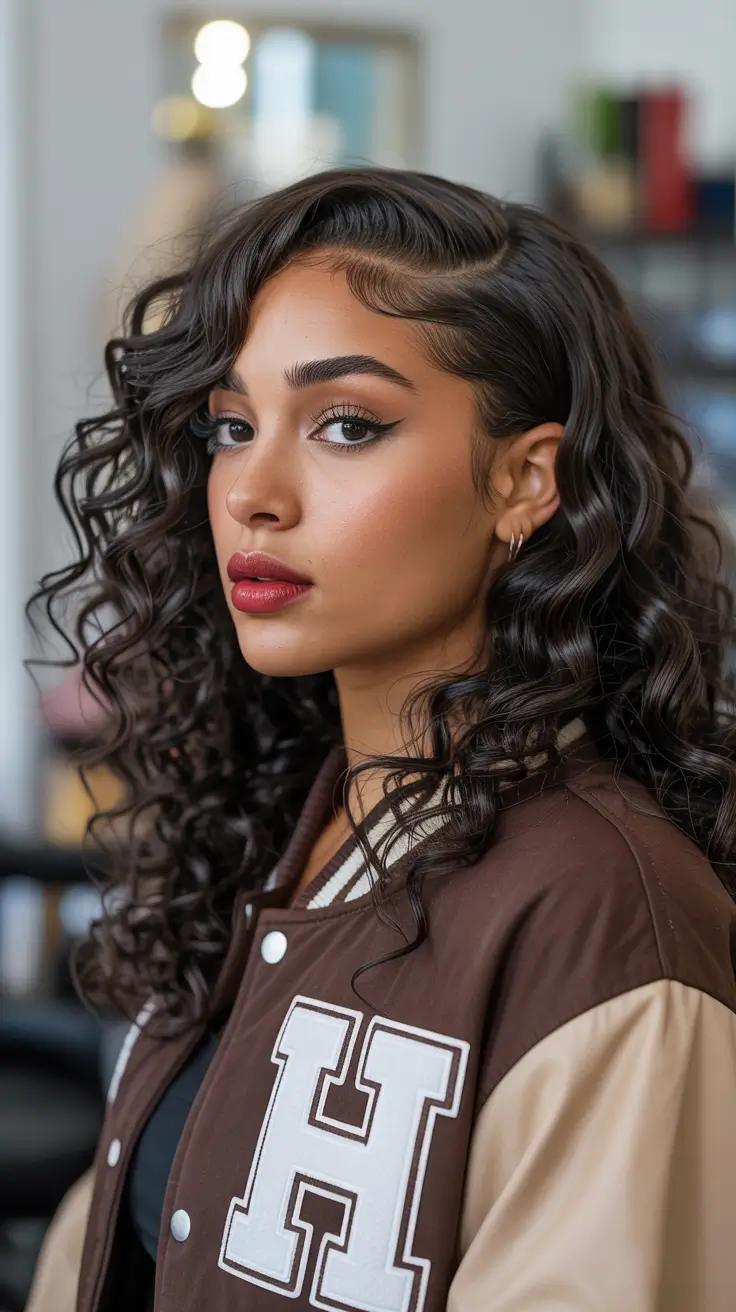 spring hairstyle black women 2026 Side-Parted Glossy Defined Waves